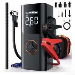 Portable Jump Starter with Air Compressor - 12V Car Battery Jumper Starter Box 5500A (All Gas/12L Diesel) 9-in-1 with Air Blower, 150PSI Tire Inflator