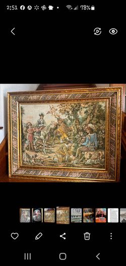 Vintage Framed French Jacquard Tapestry — 32x27 Aristocratic Hunting Scene