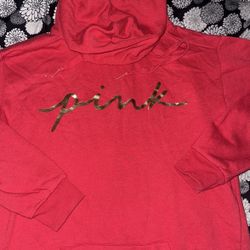 PINK Red Hoodie with Gold Lettering Size Xs