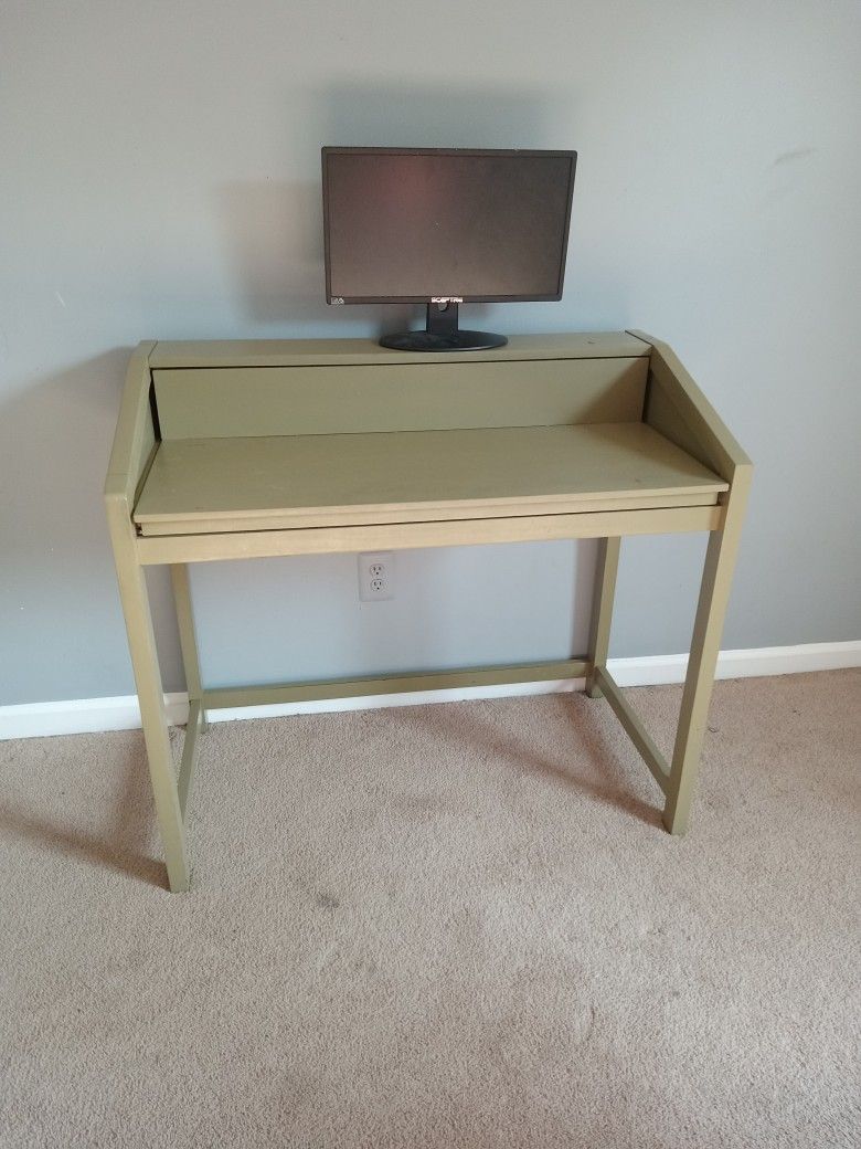 Unique Slides Out Desk Greenish Color 