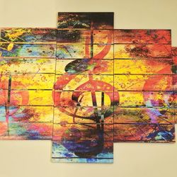 5 Piece Abstract Multicolor Music Note Canvas Wall Art