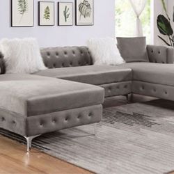 Brand New Grey Transitional Style Grey Sectional Sofa (Ottoman Sold Separately)