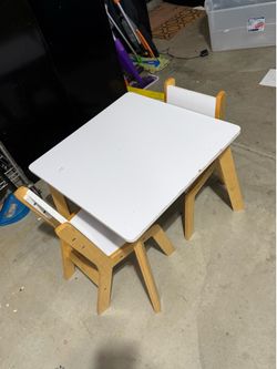 KidKraft Wooden Modern Table & 2 Chair Set, Children's Furniture, White & Natural, Ages 3-8