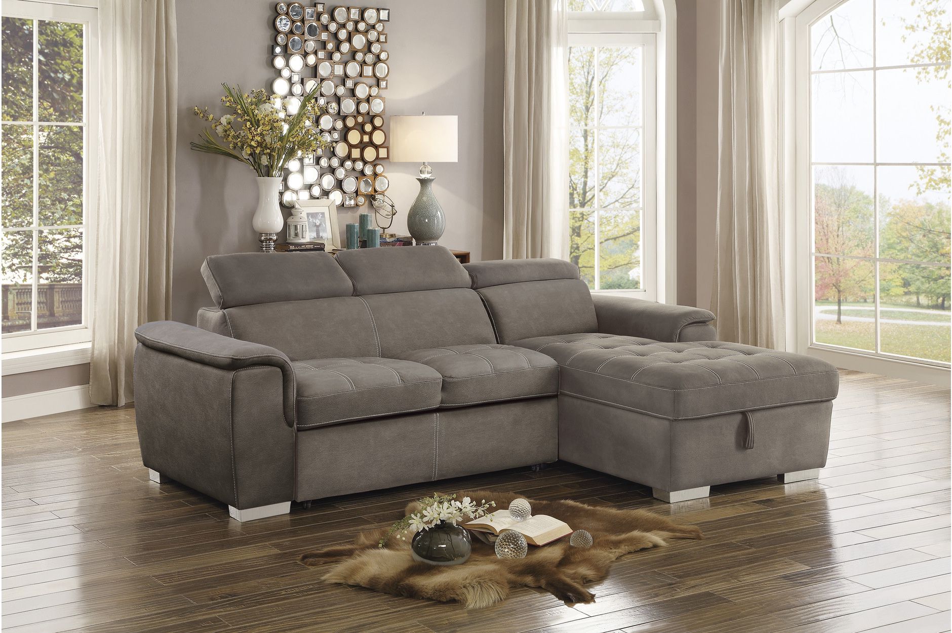 2 Piece Fabric Sectional With Storage And Sleeper 