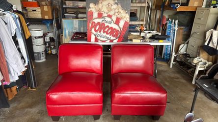 Red Faux Leather Armless Accent Chairs – Set of 2