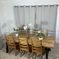 Large Rectangular Farmhouse Dining Table With 6  Chairs IKEA Skogsta/Kaustby