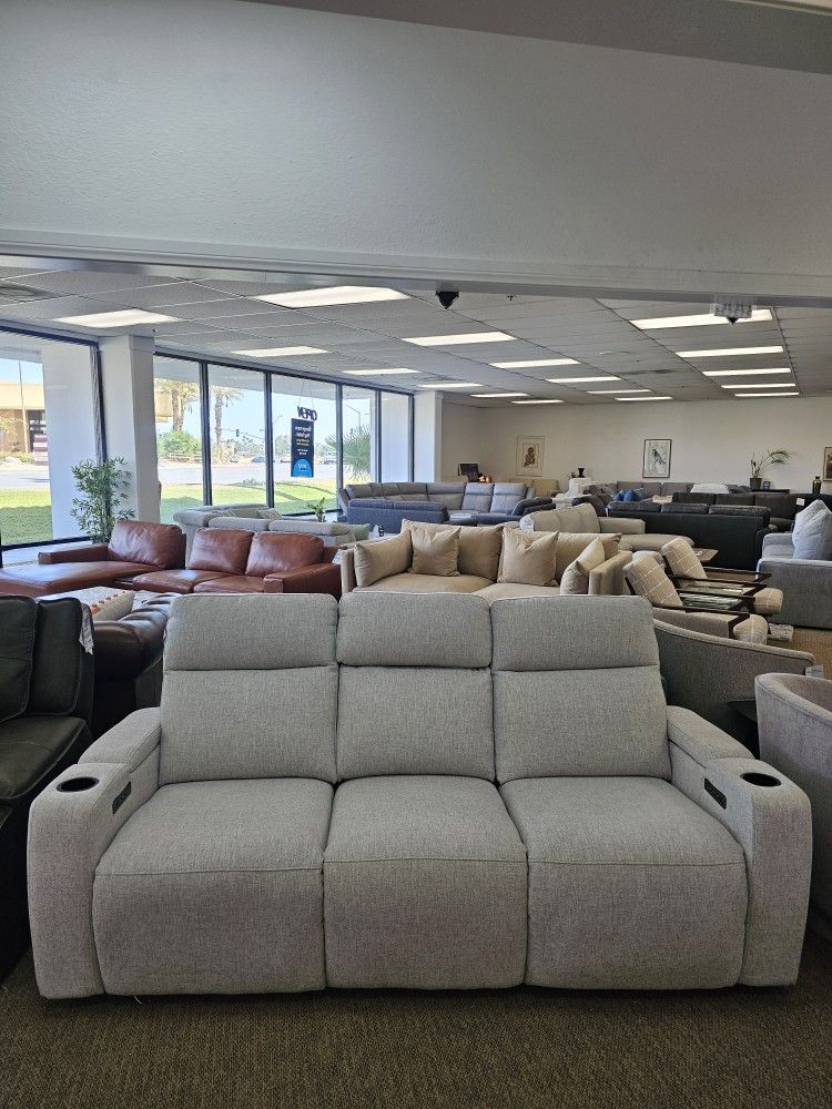 Fabric Sofa With Two Recliners And Two USB Port