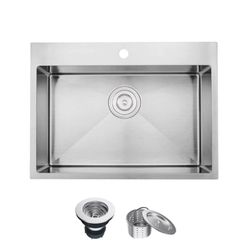 Handcrafted 33 in. x 22 in. x 9 in. Stainless Steel Drop-In Single Bowl Sink Kit with 1 Pre-Drilled Hole