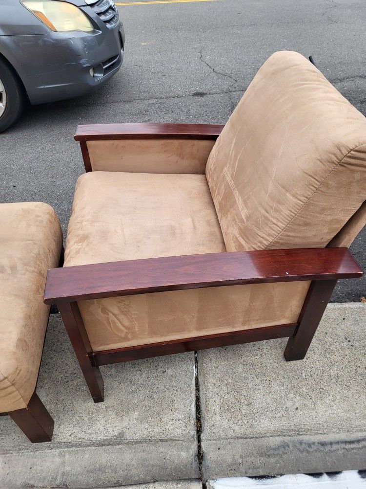 Chair And Ottoman Brown Wood Clotb