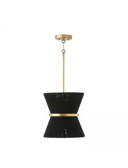 Capital Lighting Cecilia 1 Light Pendant, Black Rope/Patinaed Brass, 341211KP