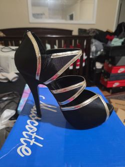 Black Satin Strappy High Heel Sandals
