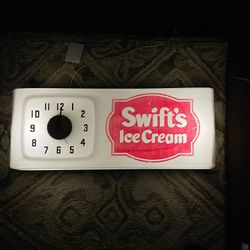 VTG 1950s Swift's Ice Cream Sign Lighted Wall Clock Advertising Co. Works