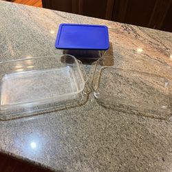 Pyrex Glass Baking Dish Lot – 2 Large Casserole Dishes + 1 Storage w/ Lid
