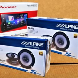 Pioneer Double Din Touchscreen Stereo USB Apple Carplay Android Auto Bluetooth WiFi Alpine S Series 6 1/2 Inch Car Speakers 480 Watts Package 🚨 