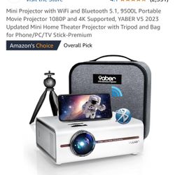 Mini Projector with WiFi and Bluetooth 5.1, 9500L Portable Movie Projector 1080P and 4K Supported, YABER V5 2023 Updated Mini Home Theater Projector w