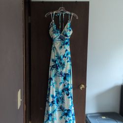 Formal Dress - Niki Livas, Size 6, Blue And White 