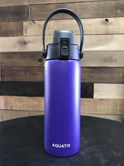 New Aquatix Double Wall Insulated Bottle Purple 21 ounce Keeps your water cold 24 hours hot 6 hours