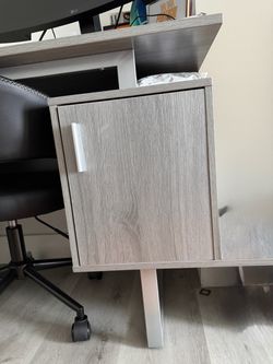 Gray Wood-Grain Computer Desk with Storage