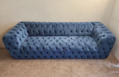 Elegant Blue Velvet Sofa & White Leather Theater Recliner!