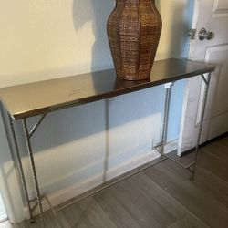 $50 SILVER METAL TABLE CONSOLE.