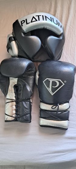 Black and silver lace up gloves and headgear