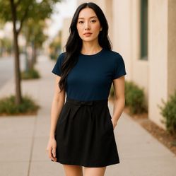 Theory Blue/Teal and Black Sheath Mini Cap Sleeve Dress Size 2 P2P 15/16" 