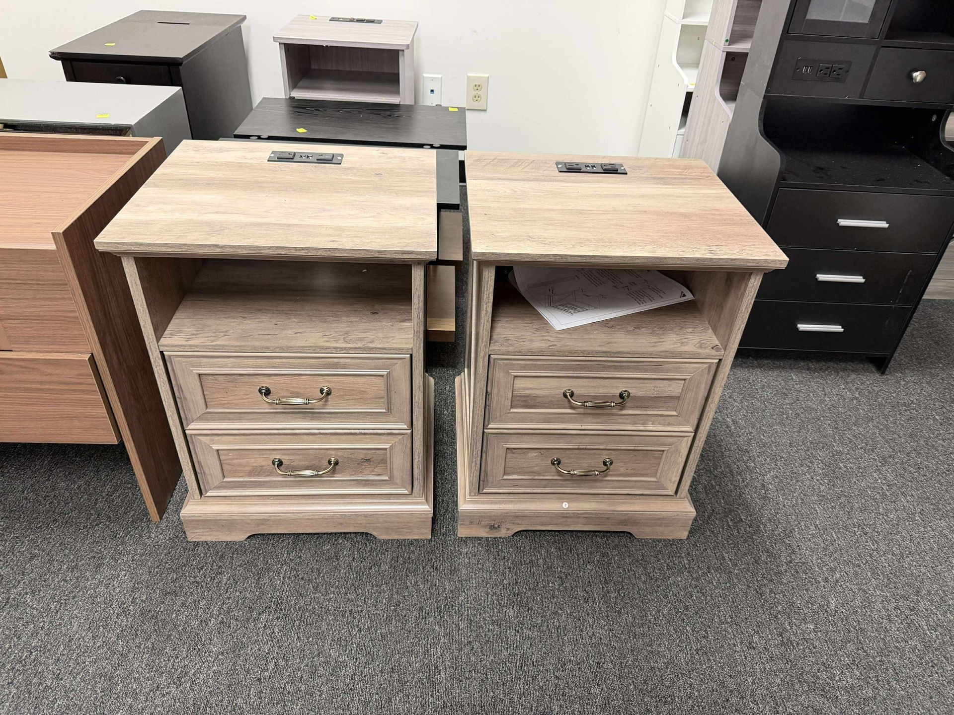 Set of 2, Nightstand with Charging Station,18" Wide End Table