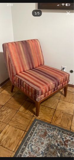 Mid-Century Striped Slipper Accent Chair