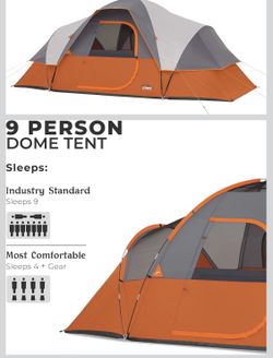 New: 9 person dome camping tent with Included Tent Gear Loft for Outdoor Accessories