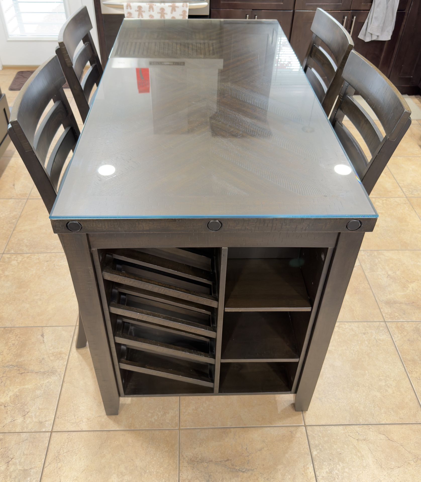 1 Year Of Use - 5 Piece Counter Height Kitchen Island Set