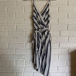 Navy Blue And White Striped Wrap Dress Women’s Small 
