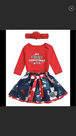 Babygirl 3 piece Christmas Romper/Bodysuit/Skirt Outfit❤️