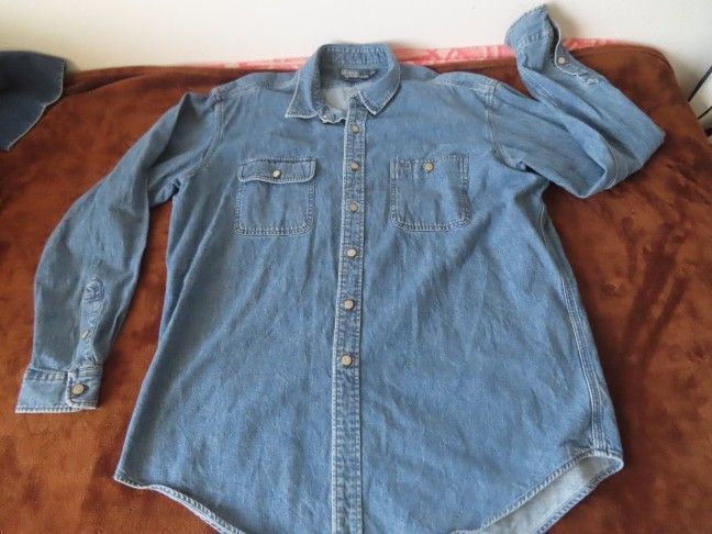 VTG Polo Ralph Lauren Men's XL Dungaree Workshirt Blue Button Up Metal Buttons