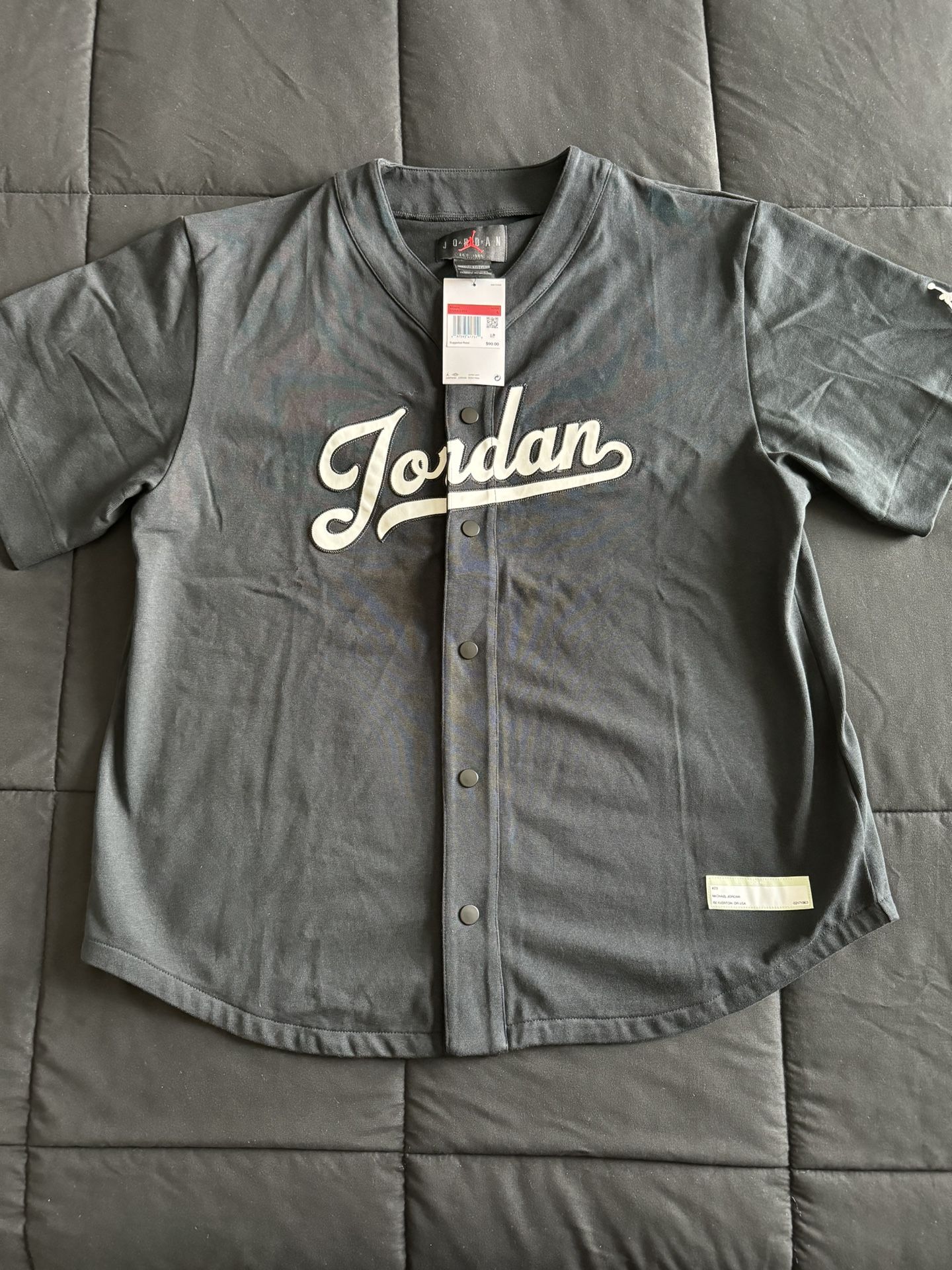 Men’s Air Michael Jordan Baseball Style Jersey Basketball Black NEW Size Large