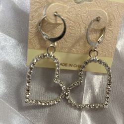 Dangling 925 Silver Heart Earrings With Lab Created Diamonds 
