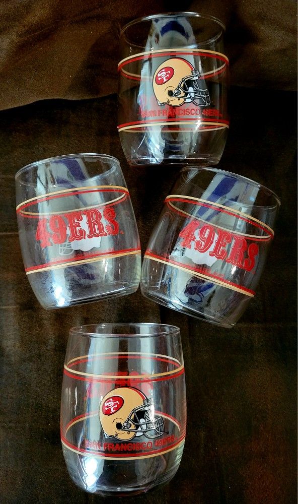 VINTAGE 80'S SAN FRANCISCO FORTY NINERS GLASS CUPS 