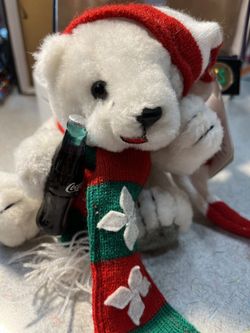 Vintage 1999 Coca Cola Polar Bear Plush with Coke, Hat & Scarf in a Protective Case