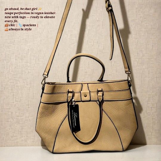 NWT Lucianna by Le Miel Vegan Taupe Handbag β Chic Tote/Shoulder Bag
