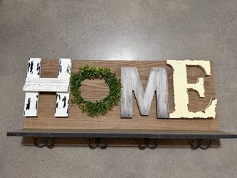 Farmhouse HOME Wall Sign with Hooks