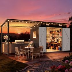 12x4 FT- Outdoor Metal Storage Shed  6x4 FT- Storage Shed and 6x4 FT- Integrated Pergola 
