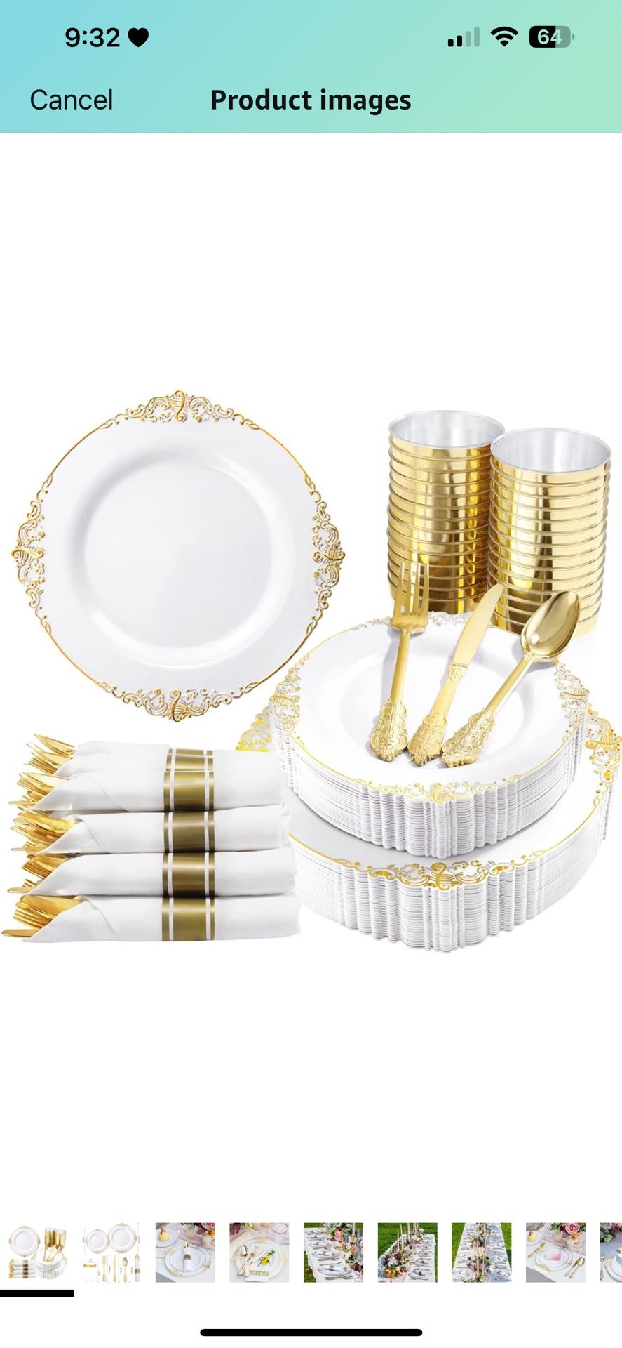 350PCS Gold Plastic Plates - Gold Plastic Dinnerware Sets for 50 Guests 