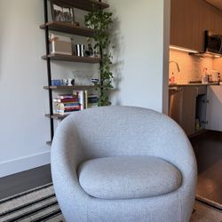 West Elm Swivel Barrel Chair – Light Gray Bouclé – Modern Accent Chair 