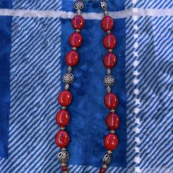 Red And Silver Beaded Necklace
