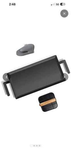 Universal Large Carbon Steel Griddle for Outdoor Gas Grill, Induction, Gas/Electric Stove, and Oven, Double Burner Griddle Comes with Grill Press, Pre