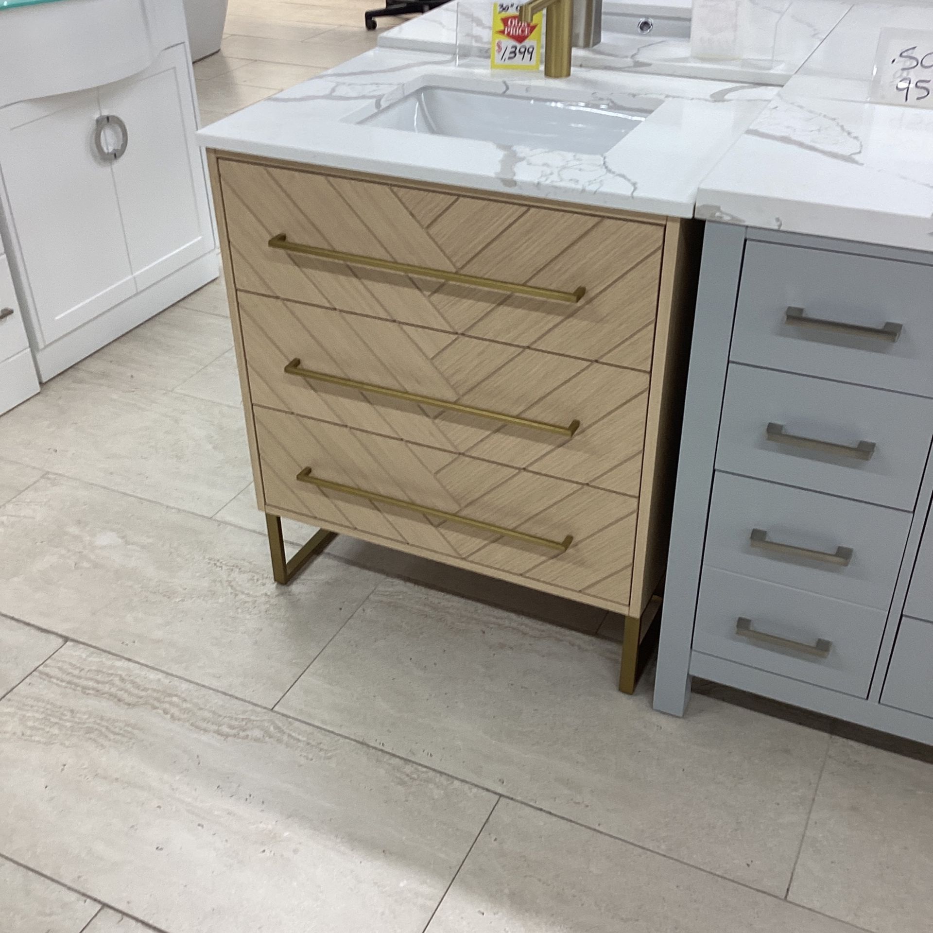 30” Bathroom Vanity Cabinet New Solid Wood Fully Assembled Quartz Top With Sink Brushed Gold Handles Included Ready For Pick Up Today