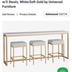 Console Table W/ 3 Stools - White Washed Wood - NEW