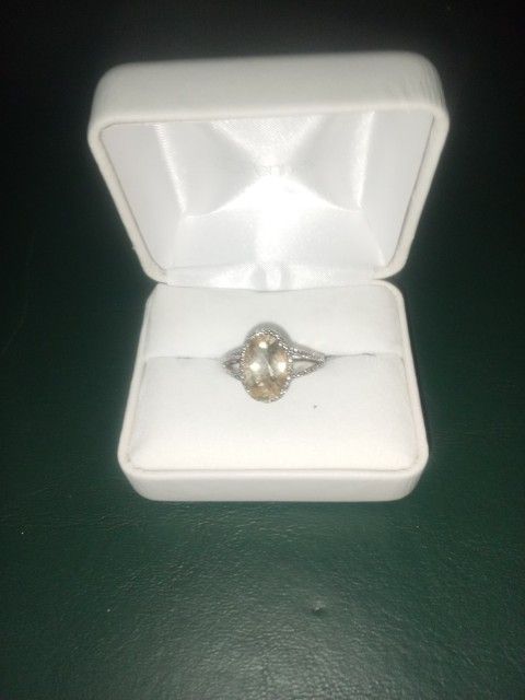 Dinner Costume Jewelry Sz 10 Simulated 10 Ct Cz Citrine Cushion Cut Stone w/Cz Small Around It. Cash