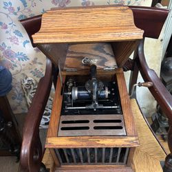 Antique Working Edison Cylider Record Phonograph Player - Oak Cabinet 