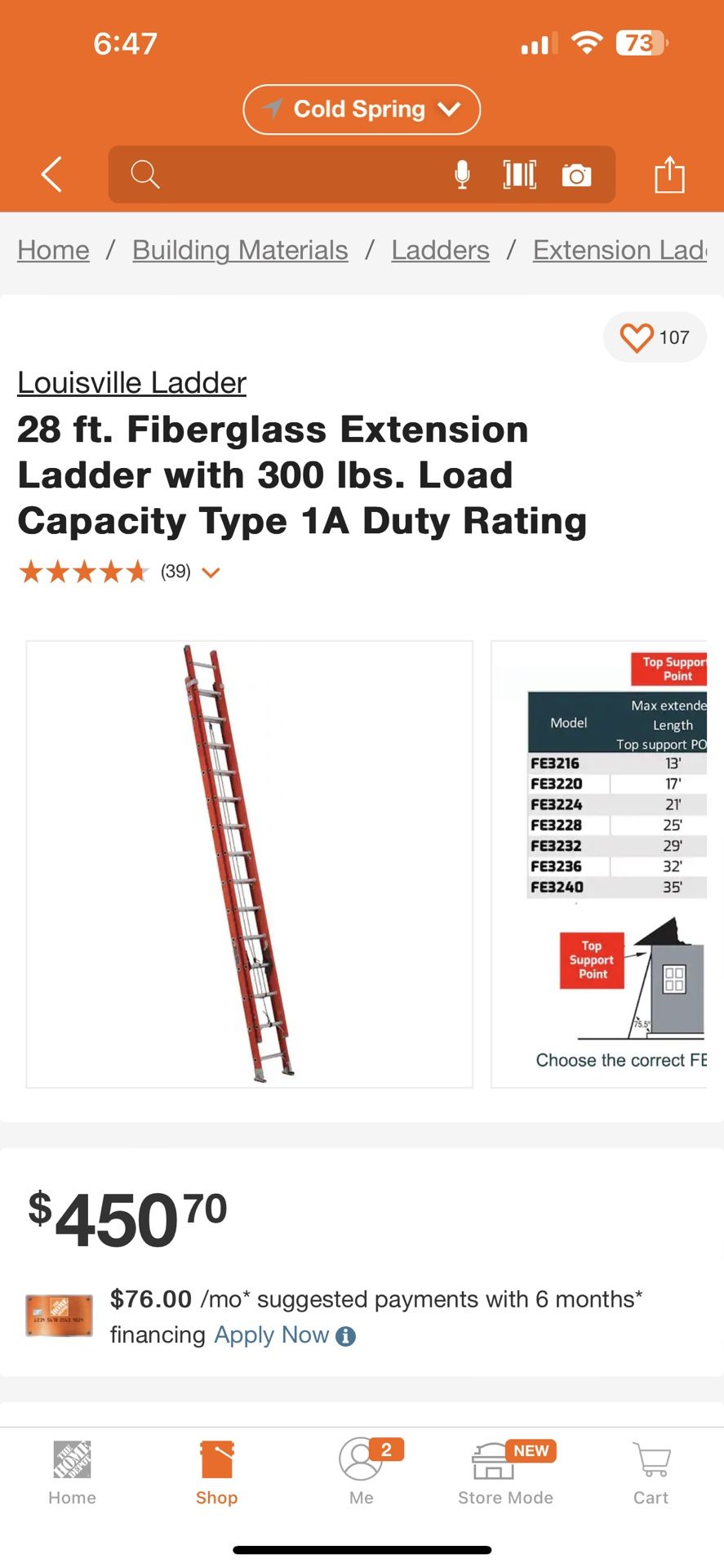 Louisville 28ft Fiberglass Ladder