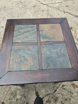 End table with slate tile insets